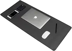 Mouse Pad 60x30cm KingPad Couro Ecológico Preto – Desk Pad Antiderrapante para Escritório, Home Office e Estudo – Tapete de Mesa Resistente à Água