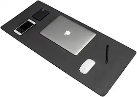 Mouse Pad 60x30cm KingPad Couro Ecológico Preto – Desk Pad Antiderrapante para Escritório, Home Office e Estudo – Tapete de Mesa Resistente à Água