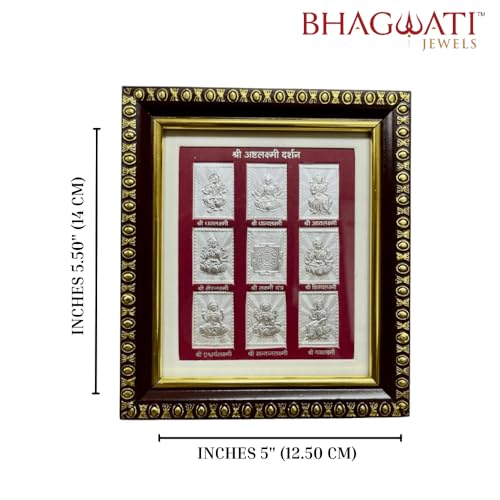 Image of 999Pure Silver Ashta Laxmi Photo Frame for Home & Office | Premium Silver | PoojaRoom & Wall Decor | Wedding & Festival Gifts | Certificate Included | Tabletop Size 5.5x5 inch