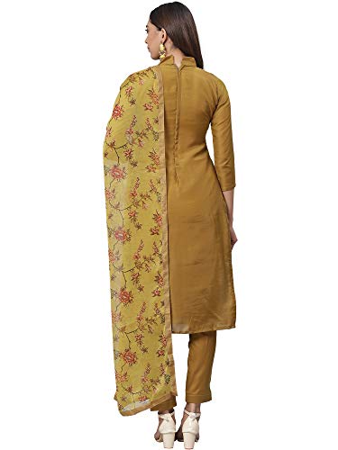 Image of AKHILAM Women's Chanderi Cotton Embroidered Unstitched Salwar Suit Material (Red 32DMK80 M Parent)
