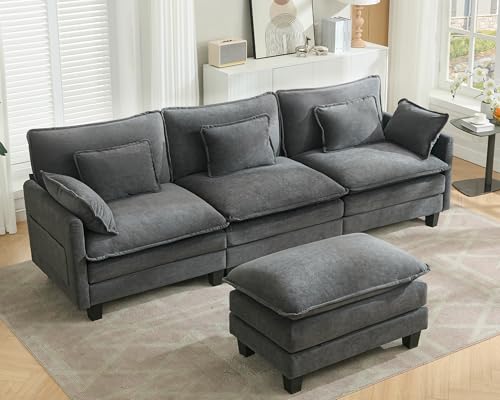 SITURAY Doppellagige Ecksofa Modulares Sofa, Wohnlandschaft L-Form Cloud Couch mit Ottomane, Chenillestoff Eckcouch Corner Sofa mit Schlaffunktion für Wohnzimmer Schlafzimmer (Grau, 3 Sitzer) SITURAY Doppellagige Ecksofa Modulares Sofa, Wohnlandschaft L-Form Cloud Couch mit Ottomane, Chenillestoff Eckcouch Corner Sofa mit Schlaffunktion für Wohnzimmer Schlafzimmer (Grau, 3 Sitzer)