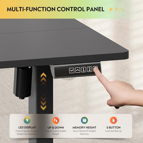 Image of DEVAISE 55 Inch Electric Standing Desk, 3 Adjustable Computer Desk for Home Office, Ergonomic Sit to Stand Desk with LED Touchscreen,Headphone Hook, 3 Memory Preset, with Split Top, Black