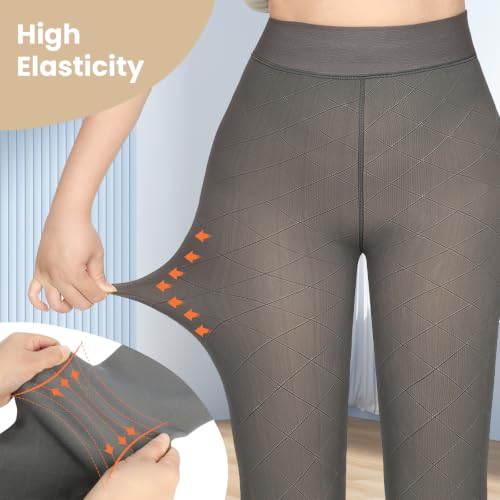 Image of X-CHENG Women Fleece Lined Tights Fake Translucent Sheer Thermal Tights