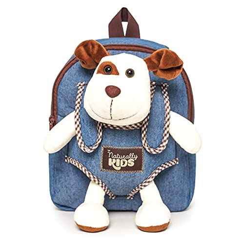 Naturally KIDS Small Backpack w Stuffed Animal Dog Plush Toy - Toddler Backpack for Boys Backpack for Kids - Toys for Kids Ages 3 4 5 6 7 Toys for 3 Year Old Boys Puppy Backpack - 4 Year Old Girl Gift