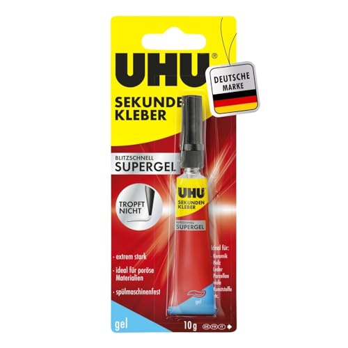 UHU Sekundenkleber extra stark | 10g Kleber Gel für präzises Kleben | Sekundenkleber Gel für Kunststoff Metall Holz Keramik Porzellankleber | Superkleber & Kunststoffkleber