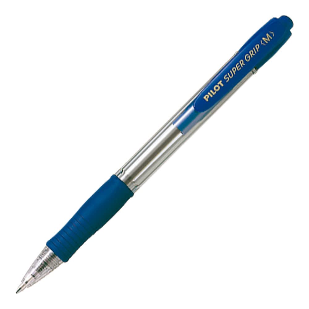 Pilot - Boligrafo super grip azul retractil sujecion de caucho tinta base de aceite (12 unidades)