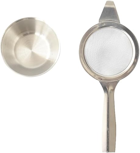 Tamiz Mini Matcha de 2.2 pulgadas, acero inoxidable T304 de malla fina 30, colador de té, colador de cóctel con base (plateado)