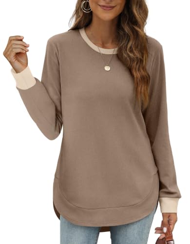 Image of OFEEFAN Womens Sweatshirt Crewneck Long Sleeve Shirts High Low Tops Curved Hem