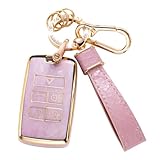 CARFRULTER for Land Rover Key Fob Cover with Keychain Lanyard, Pink Key Case Protection Shell Compatible with 2018-2022 Land Rover Discovery Range Rover Smart Key Protector Holder