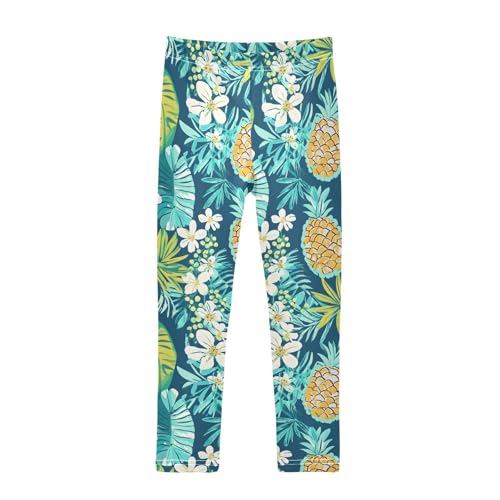 ALAZA Girls' Leggings Children's Yoga Pants Skinny Printed Dance Pineapple Flower Green Comfortable 4T