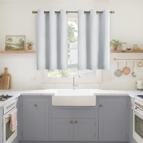 Image of YoungsTex Short Room Darkening Curtains 40 Inches Length for Kitchen - Thermal Insulated with Grommet Top Blackout Window Curtains for Bedroom 2 Panels, 42 x 40 Inch, Greyish White