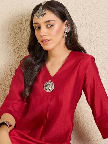 Image of INDO ERA Women's Viscose Solid A-Line Calf Length Kurta & Pant Set (IESTR12352)