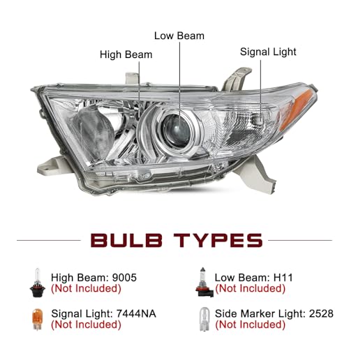 Image of JSBOYAT Halogen Headlight Assembly Fits for 2011-2013 Toyota Highlander