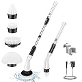 LABIGO Electric Spin Scrubber LA1 Pro, Cordless Spin Scrubber with 4 Replaceable Brush Heads and Adjustable Extension Handle, Power Cleaning Brush for Bathroom Floor Tile (Black)
