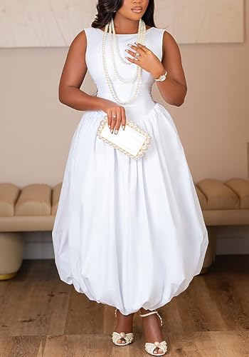 Image of Tcremisa Womens Summer Sleeveless Bubble Maxi Dress Casual Tank Backless Long Wedding Guest Party Dresses