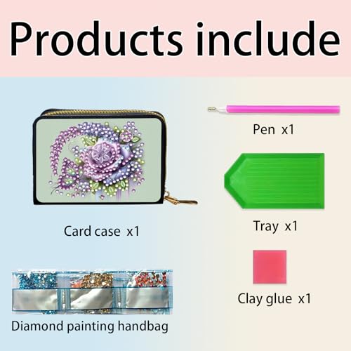 2Pcs Diamond Art Painting Credit Card Holder RFID Blocking Wallet with Zipper Business Accordion Card Wallet for Women Men Travel-023