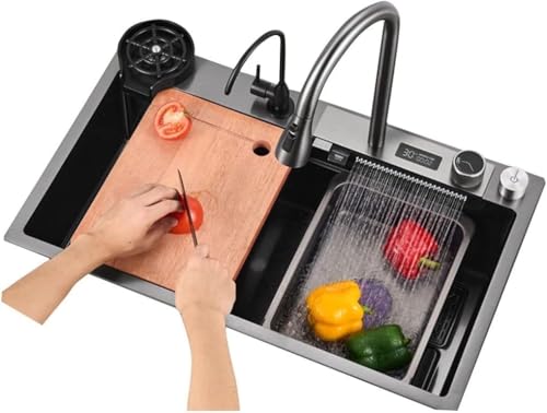 JvFbjLF Fregadero Digital de Acero Inoxidable con Cascada for Cocina doméstica(80 * 46 * 22cm)