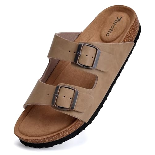 Image of Torotto Womens Slides with Cork Footbed Open Toe Adjustable Webbing Flat Sandals for Walking | Beach | Indoor