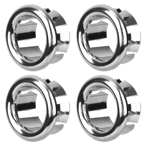 4pcs Sink Overflow Ring, Chrome Bathroom Sink Overflow Trim Ring Universal Fit Drain Cover Hole Insert Cap for Basin Vanity & Ceramic Sinks