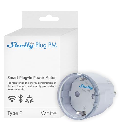 Shelly Plug PM Gen3 Weiß - WLAN Smarte Steckdose, Energiezähler, Keine Schaltfunktion, Leistungsmessung, 16A, 3680W, Zeitschaltuhr, Stecker, Smart Home, Alexa & Google, Kein Hub Erforderlich