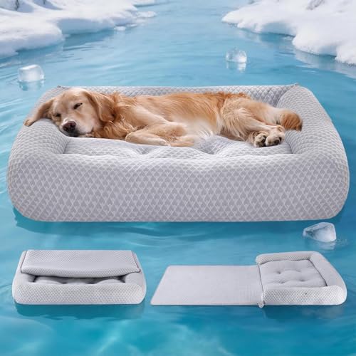 Rywell 3-in-1 Cooling Dog Beds Large Sized Dog, Dog Cooling Mat with Arc-Chill Tech (Q-Max0.5), Dog...