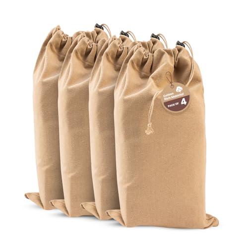 Image of LFH Cotton Rich Shoe Storage Bags with Drawstring, Dustproof Breathable Reusable Organizer, Perfect For Travel, Dorm, Hotel, College, Gym, Easy to Carry, Machine Washable 8 inchx17 inch (Pack of 4) - Beige