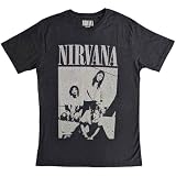 Rock Off officially licensed products Nirvana T Shirt Sitting Band Logo Nuovo Ufficiale Unisex Nero Distressed Size M