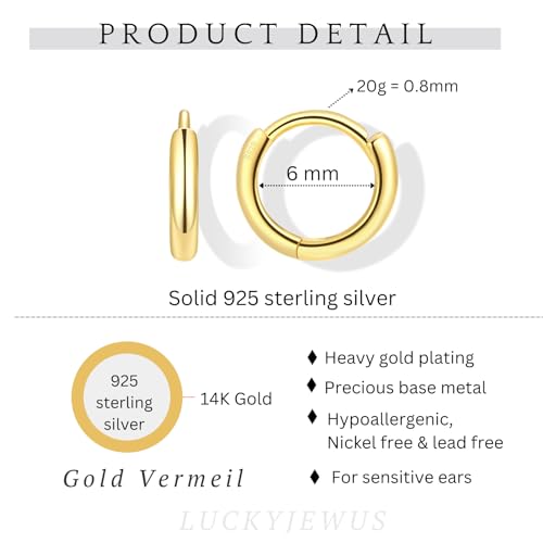 925 Sterling Silver Small Gold Huggie Hoop Earrings for Women Men,14K Gold Plated Cartilage Hoop Earring, Helix, Tragus, Earlobe Tiny Hoops, Lightweight Hypoallergenic Earrings Cuff2
