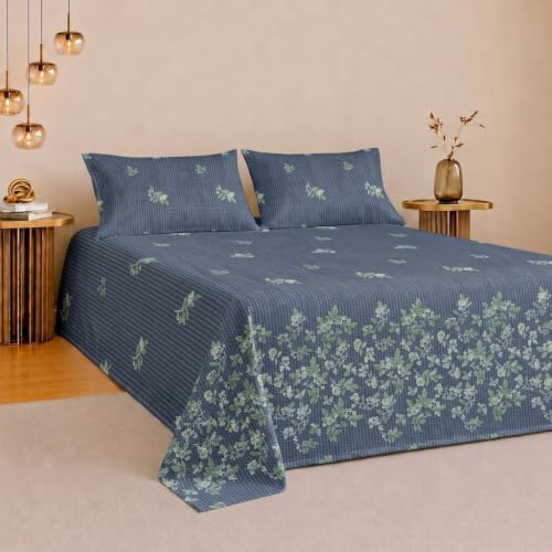 Image of IVAZA Turkish Cotton 280 TC Super Soft Warm Bedsheet Set for Double Size Bed, Durable Double bedsheet with 2 Pillow Cover Mid Night Blue