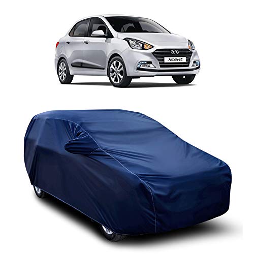 CREEPERS Water Resistant Dust Proof Car Body Cover Compatible with Hyundai Xcent (Navy Blue with Mirror)