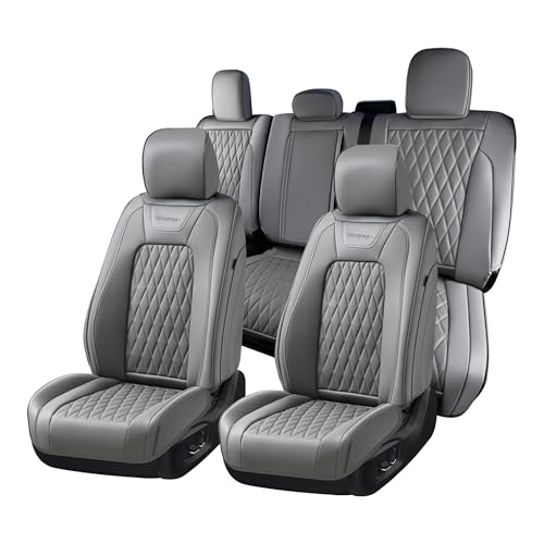 Image of Coverado Leather Seat Covers Full Set Fit for Ford F150 F250 F350 F450, Waterproof Ford F150 Truck Seat Covers Fit for 2015-2026 F150 and 2017-2026 F250 F350 F450 (Gray)