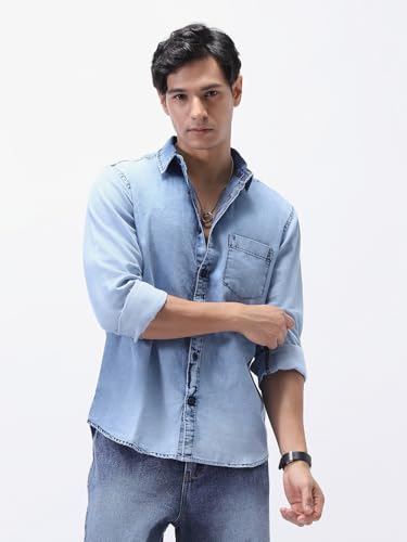 Image of Urbano Fashion Men's Regular Fit Full Sleeve Washed Denim Shirt