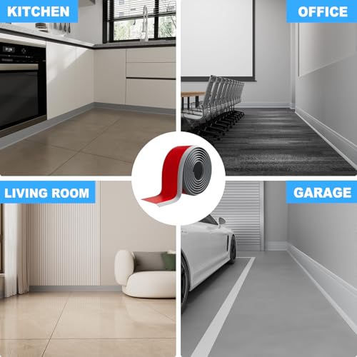 Image of Duzzy Flexible Baseboard Trim, 6 Inch(H) x 20 Feet(L) Peel and Stick Vinyl Baseboard Molding Trim, Self-Adhesive Wall Base Cove Base