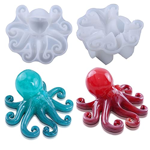 2 Stück Oktopus Epoxidharz Form Silikon Halloween Dekor Formen Oktopus Form Meer Marine Silikon Harz Formen DIY Gießen Handwerk Weihnachten Ornament Harz Supplies Cover