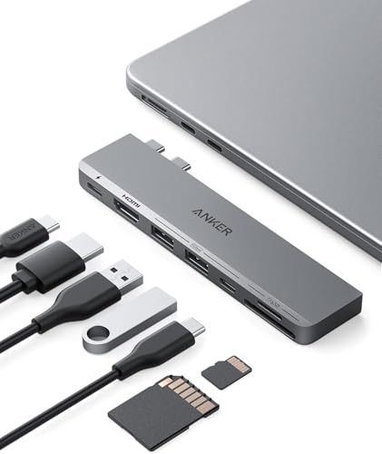 Anker USB C Hub for MacBook, 7-in-2 with 4K HDMI, Compatible with Thunderbolt 4, 1 Type C and 2 USB A Data Ports for MacBookPro 13 Inch, MacBookAir M1 / M2, and More