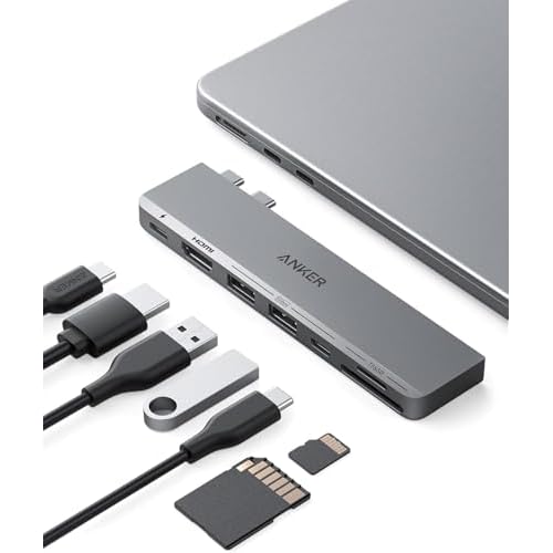Anker USB C Hub for MacBook, 7-in-2 with 4K HDMI, Compatible with Thunderbolt 4, 1 Type C and 2 USB A Data Ports for MacBookPro 13 Inch, MacBookAir M1 / M2, and More