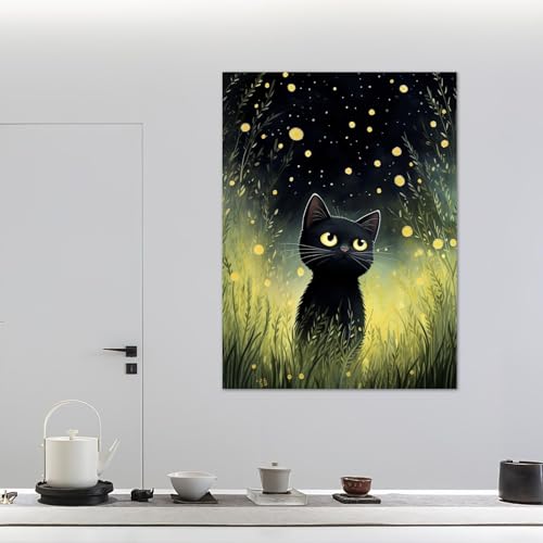 Impression sur toile de chat noir pour embellir un mur de chambre d'enfant