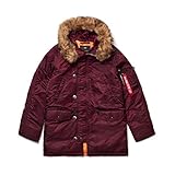 Alpha Industries N-3B Slim Fit Parka - Cold Weather Military Issue Parka - Maroon, S
