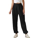 MoneRffi Damen Sporthosen Lang Jogginghose Loose Fit Elastischer Bund Freizeithosen Hohe Trainingsanzug Hosen Sweathose mit Taschen(Y#Schwarz (dünn)，XL)