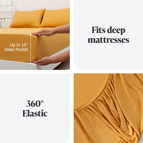 Meishang King Size Sheet Set Cooling Breathable Bed Sheets Set, Ultra Silky Soft Microfiber Sheet With 16 Inch Deep Pocket, Machine Washable, 6 Pieces (King, Gold) #TOP3