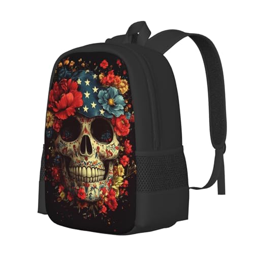 Image of Floral Skull Print Backpack For Men Women Lightweight Daypack For Daily Commutes Business Travel Hiking