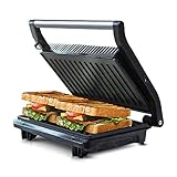 Panini Press Grill, Sandwich Maker with Non-stick Plates, Opens 180 Degrees for Any Size, Indicator Lights, Electric Indoor Grill by Aigostar, Sliver