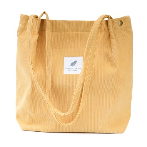 Image of Corduroy Tote Bag Cute Tote Bags for Women Shoulder Bag with Inner Pocket for Work Beach Travel and Shopping Grocery