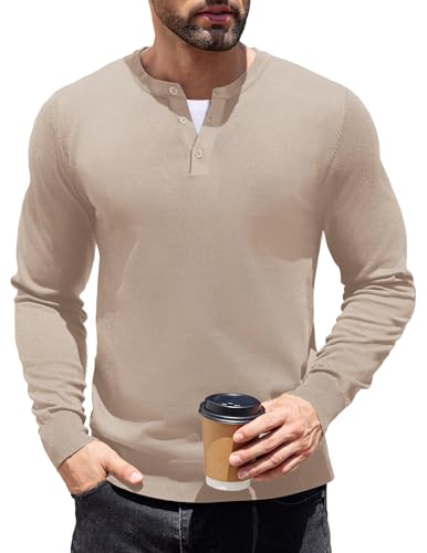 COOFANDY Mens Henley Shirts Casual Long Sleeve Collarless Knit