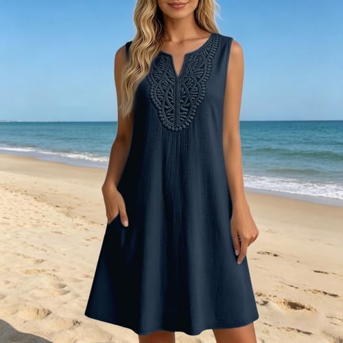 Robe midi sans manches col en V coupe ample légère d'été