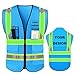 YOWESHOP High Visibility Reflective Safety Vest with Pockets Custom Your Logo Safety Workwear, Luminous Blue S