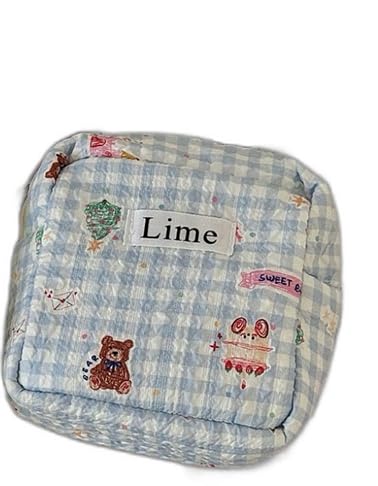マカロンカラー生理用品収納ポーチ 学生用 大容量 プライバシー保護 2色 【ブルーホワイトグリッド】