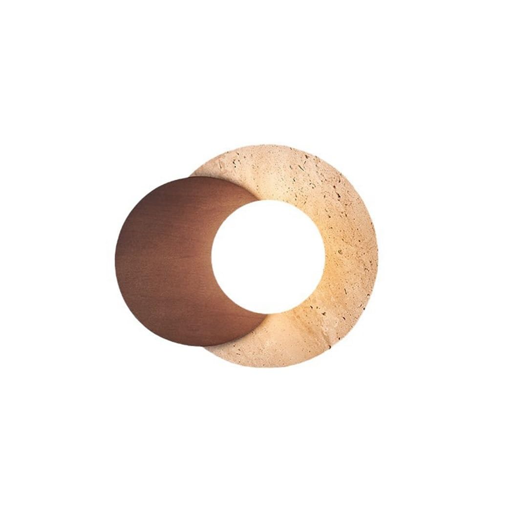 Gelbem Travertin Wandlampe Kreative Wabi-Sabi Wandleuchte Vintage Holz Lampe Innen Wandbeleuchtung Für Schlafzimmer Wohnzimmer Esszimmer Eingang Korridor Cafe Flur Nachttischlampe(Braun)