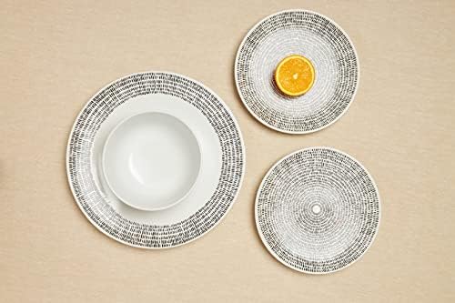 12pc Mali Wax Resist Dinner Set  Stoneware Dinner Sets  4X Dinner Plates, 4X Side Plates, 4X Bowls - Plate and Bowls Set for 4, Stoneware Dinnerware Sets, Dinner Set for 4 Black/White
