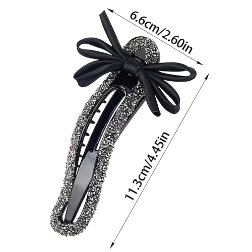 Pinza negra con moño y cristal decorativa 12 cm miniatura 2